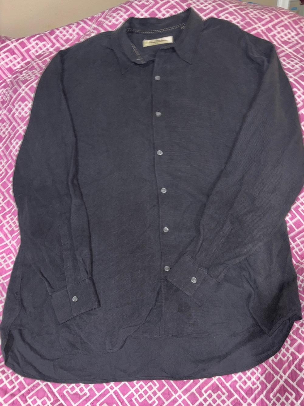 Tommy Bahama 100% Silk Mens Black Button up collared shirt, Size-XXL